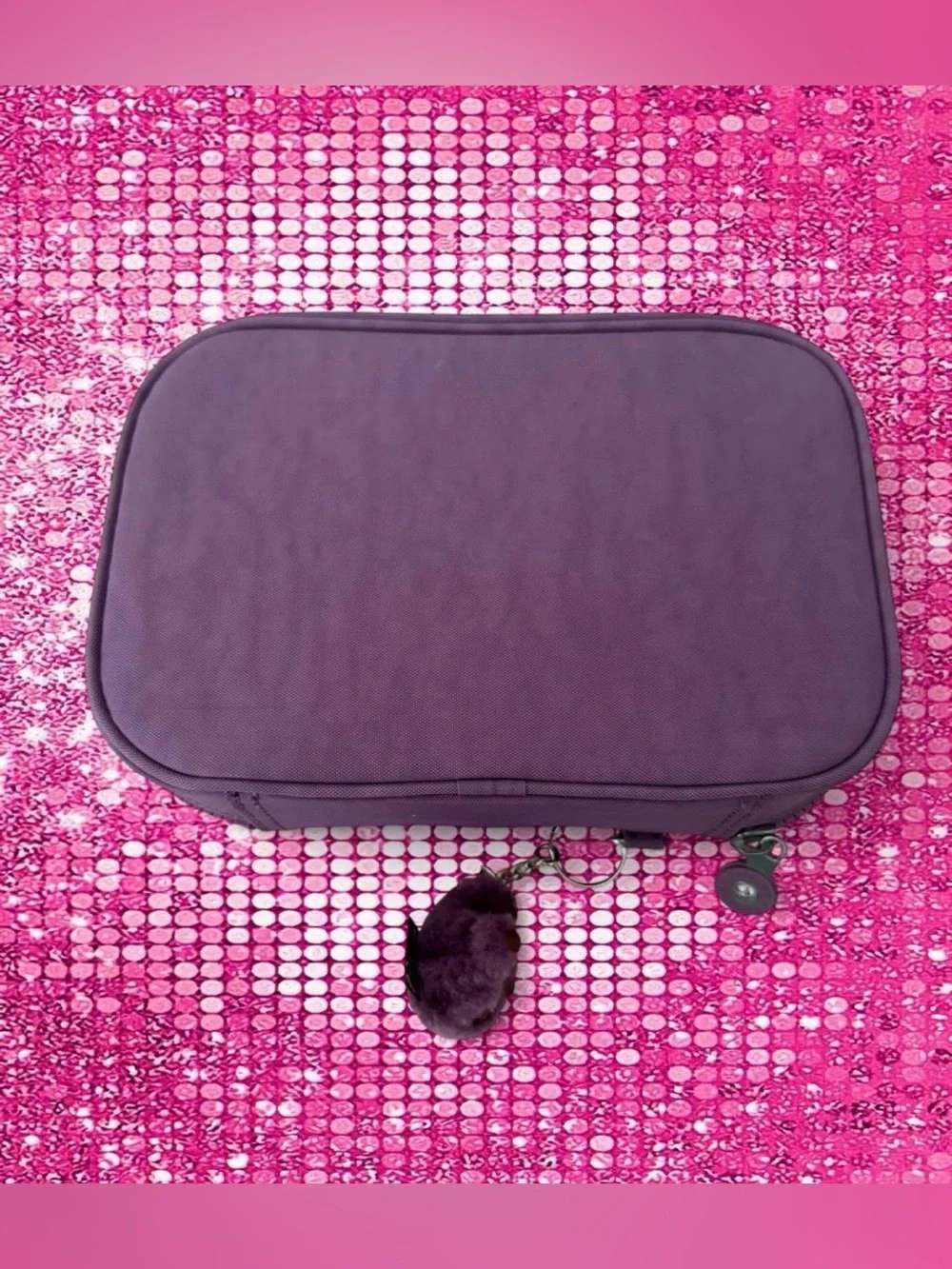 Kipling Purple Makeup Case with Monkey Keychain - Cosmetic Organizer